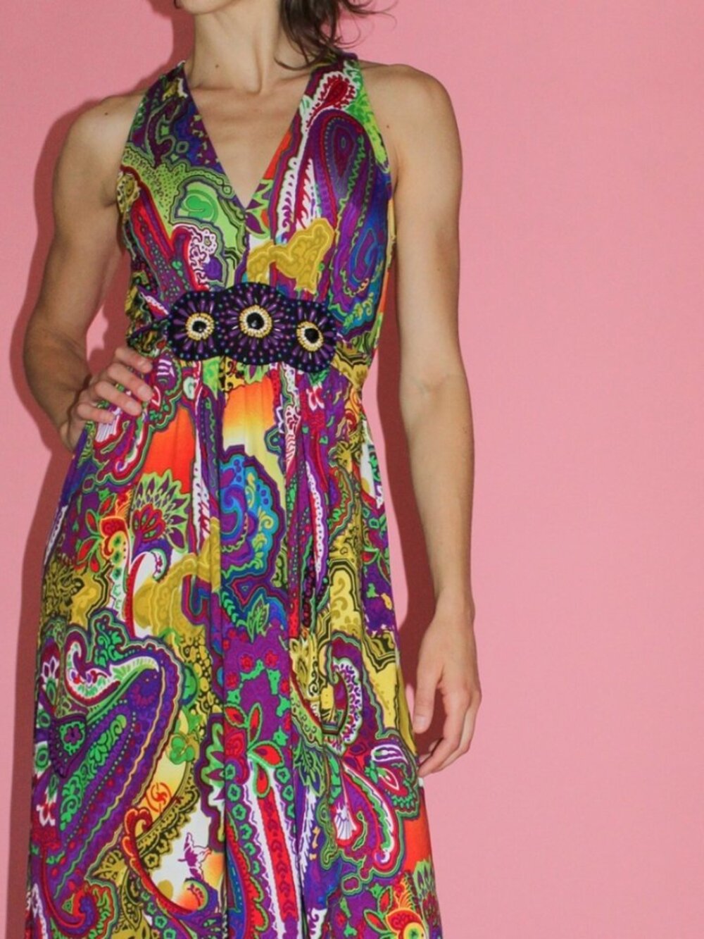 Designer ICE Purple Paisley Multicolor Floral Maxi Dress 12 - Picture 10 of 10